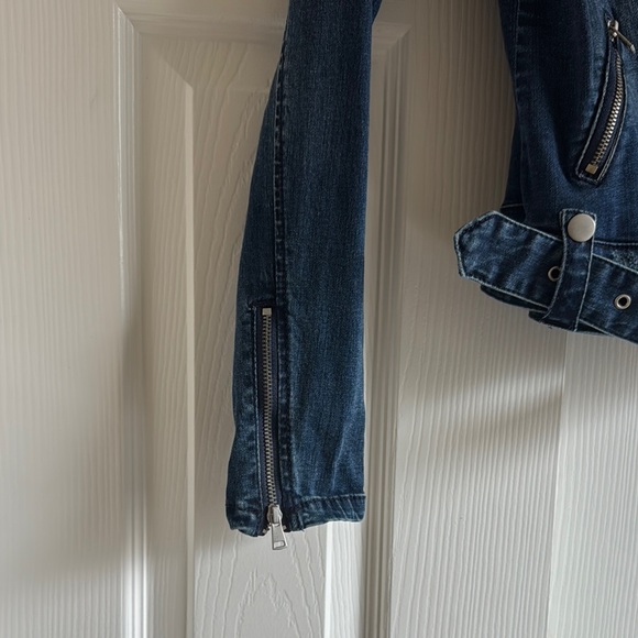 Bebe Blue Denim Moto Jean Jacket with Studded Details - Picture 2 of 8